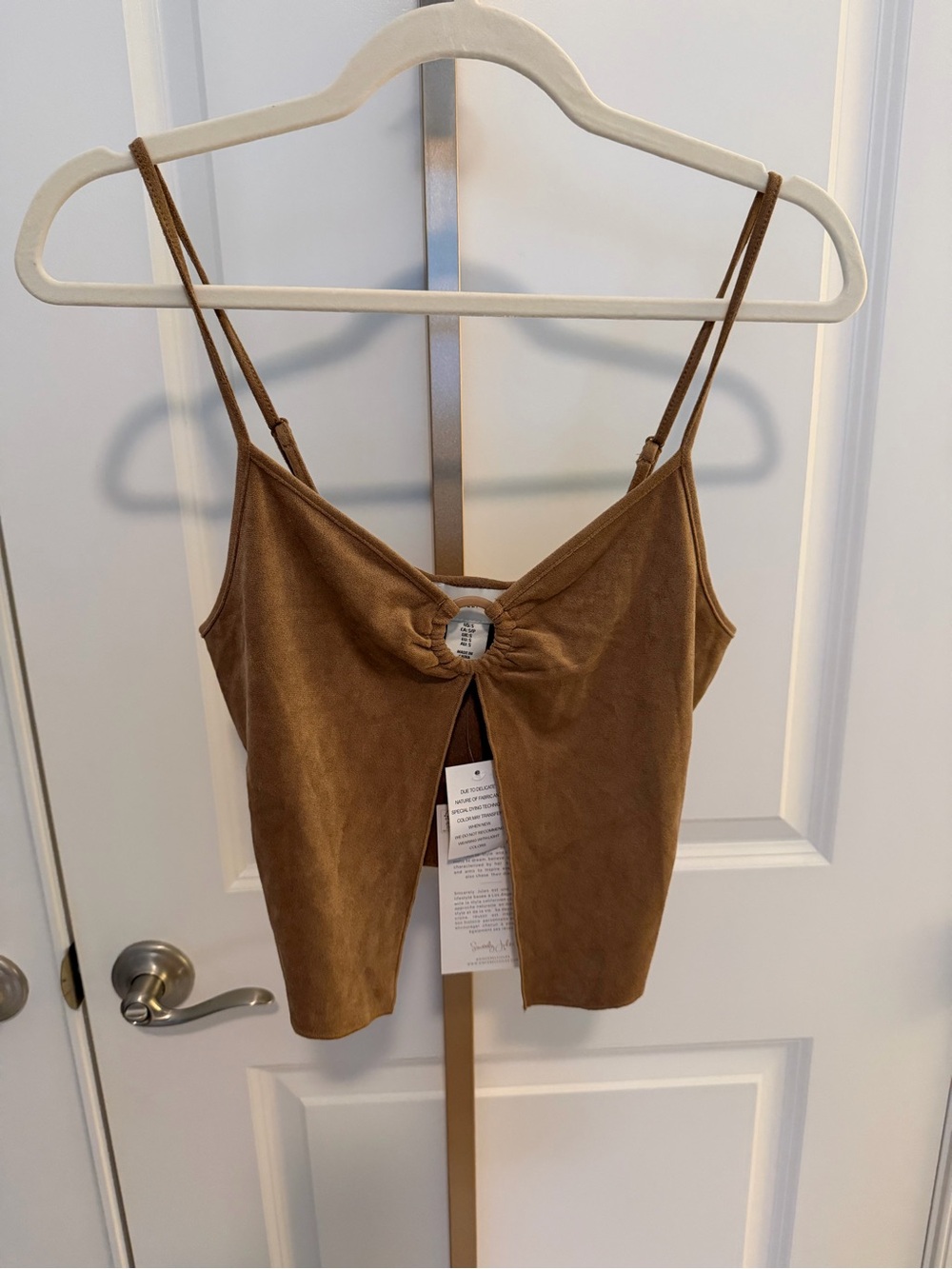 Sincerely Jules Brown Ring-Front Suede-Look Cami